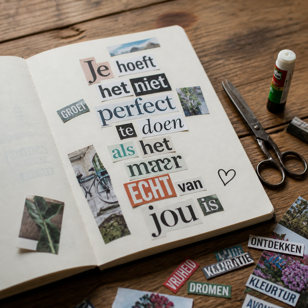 Collage van tijdschriftwoorden met creatieve woordkunst